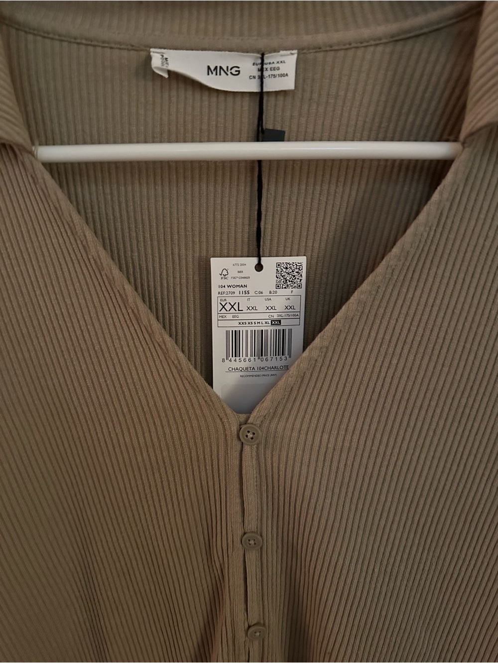 🆕 Mango Ribbed Button-Front Collared Top — Beige Taupe - Picture 4 of 4
